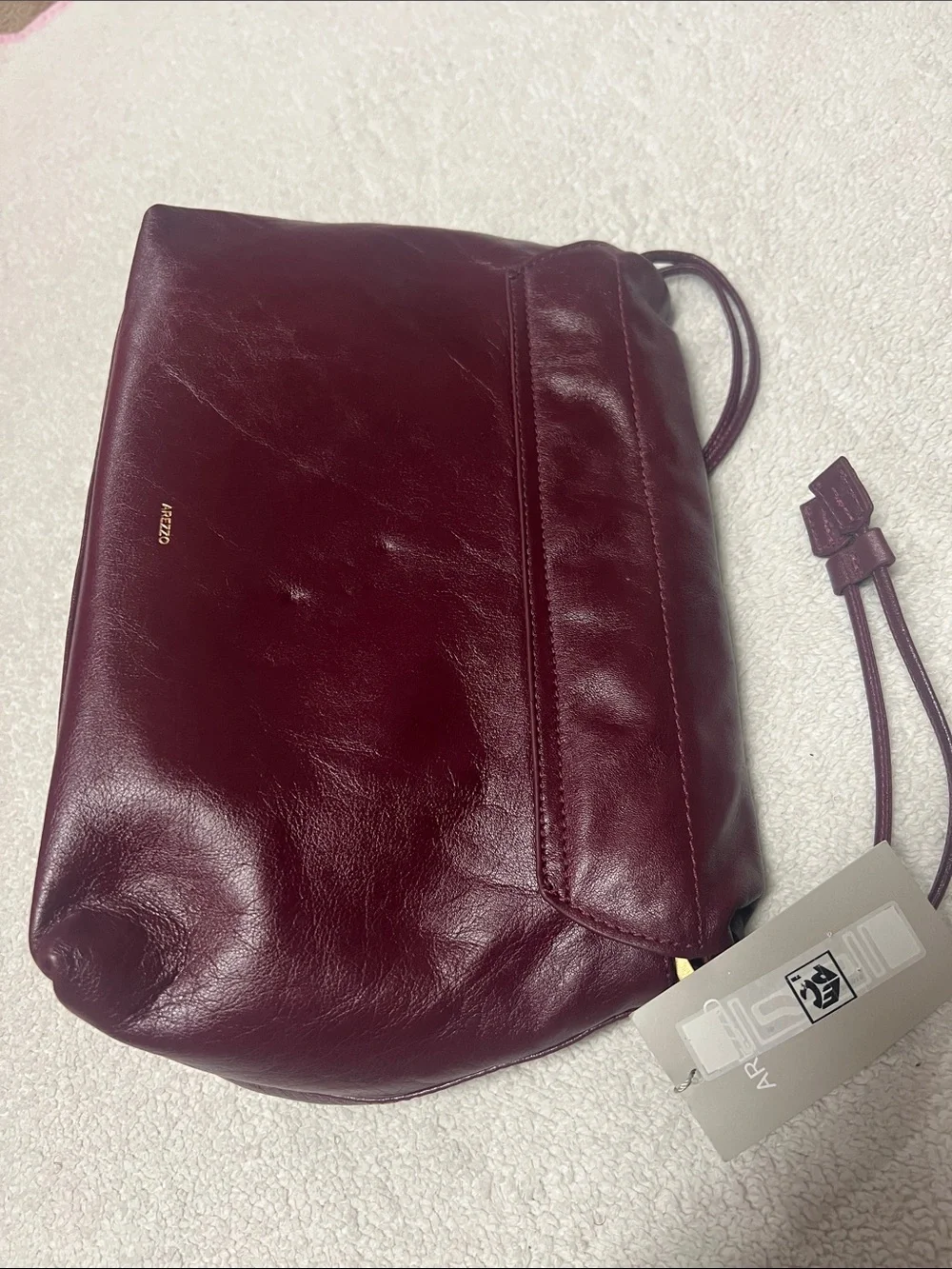 Arezzo Nicole Large Leather Pouch Drawstring Closure